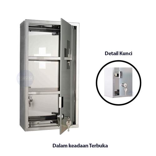 Kotak P3K / Lemari Obat Besi Kaca Stainless 45 X 30 X 12 Tonata / TNT-BP3K02