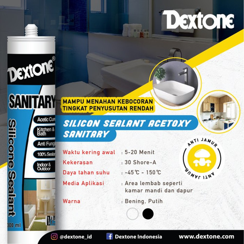 Lem Kaca Silicone Sealant Tabung Sanitary Dextone 300 ML - Box