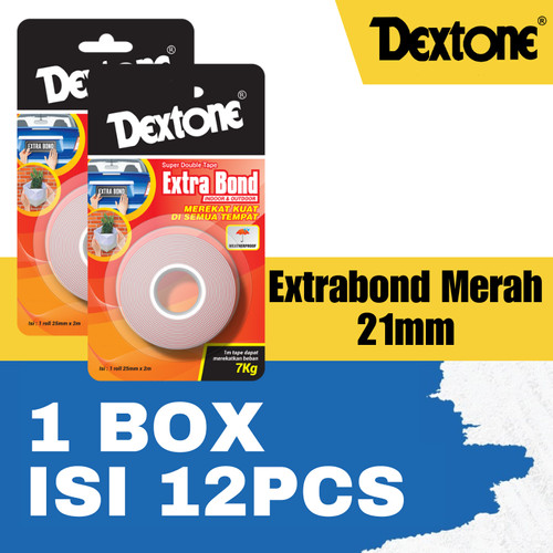 Lem Double Tape Weather Proof Dextone Extrabond Merah 12mm dan 25 mm - BOX