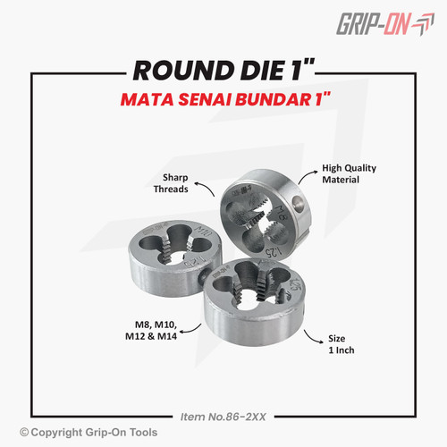 GRIP-ON ROUND DIE – GRIP-ON MATA SENAI BUNDAR – UKURAN MATA 1”– PERBAIKI BENTUK & DERAT LUAR BAUT