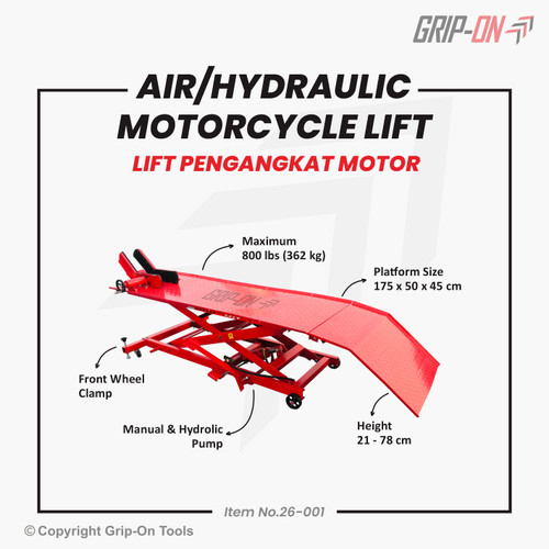 GRIP-ON MOTORCYLE LIFT / BIKE LIFT / DONGKRAK MOTOR 800 LBS KAPASITAS BESAR UNTUK SERVIS MOTOR