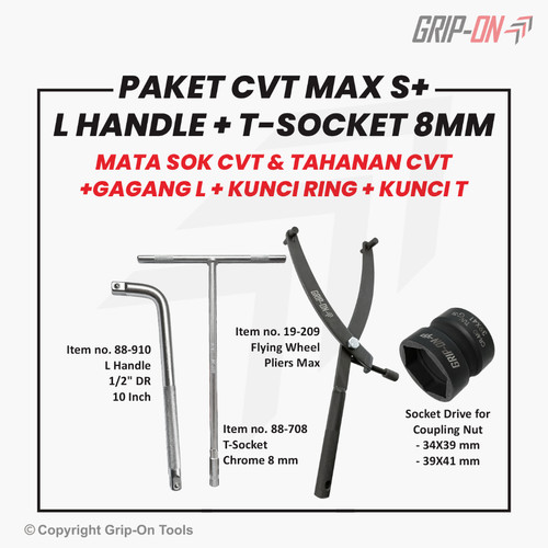 GRIP-ON PAKET BUKA CVT 4 PC DGN KUNCI MUR SOCKET HONDA/YAMAHA/SUZUKI
