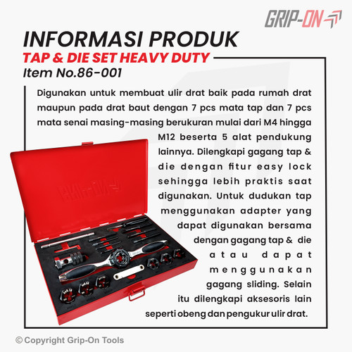 GRIP-ON TAP & DIE SET HEAVY DUTY / TAP DAN SENAI DRAT SET