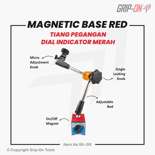 GRIP-ON MAGNETIC BASE RED TIANG PEGANGAN DIAL INDICATOR