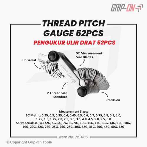 GRIP-ON THREAD PITCH GAUGE 52 PCS ALAT UKUR ULIR DRAT 52 PCS