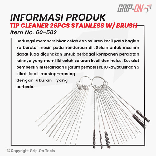 Grip-On Tip Cleaner Stainless W/ Brush Pembersih Karburator 26 Pcs