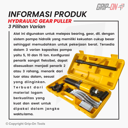 GRIP-ON HYDRAULIC GEAR PULLER ALAT CABUT BEARING RODA GIGI HIDROLIK