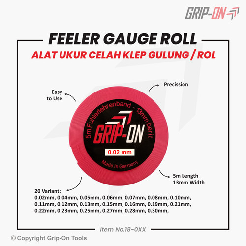 Grip-On Feeler Gauge Roll Alat Ukur Celah Klep Gulung / Rol 5 Meter