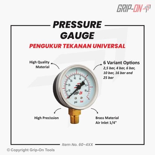 GRIP-ON PRESSURE GAUGE - ALAT UKUR TEKANAN - MANOMETER 4 BAR