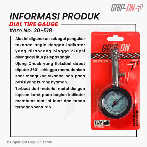 GRIP-ON DIAL TIRE GAUGE ALAT UKUR TEKANAN ANGIN BAN GRIP ON