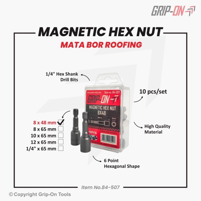 GRIP-ON MAGNETIC HEX NUT (1 BOX) / BAUT MATA BOR ROOFING / NUT SETTER