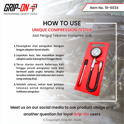 UNIQUE COMPRESSION TESTER KIT / CEK TEKANAN (BENSIN) PILIHAN ADAPTORS