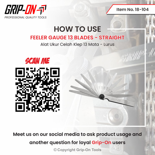 GRIP-ON ALAT UKUR CELAH FEELER FULLER GAUGE 13 BLADES 0.05 - 1.00 MM
