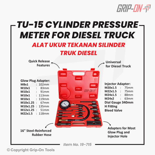 GRIP-ON CYLINDER PRESSURE METER FOR DIESEL TRUCK TU-15 TEKANAN 19-715