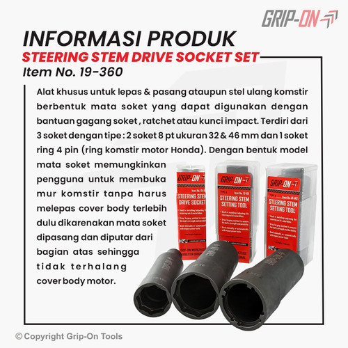 GRIP-ON STEERING STEM SETTING TOOL SET 3 PCS UNTUK MOTOR HONDA YAMAHA