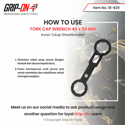 GRIP-ON FORK CAP WRENCH 46 X 50 MM KUNCI PEMBUKA FORK CAP SOK DEPAN