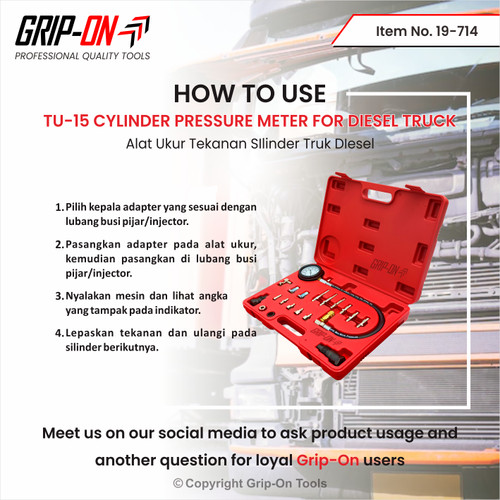 GRIP-ON CYLINDER PRESSURE METER FOR DIESEL TRUCK TU-15 MOBIL 19-714