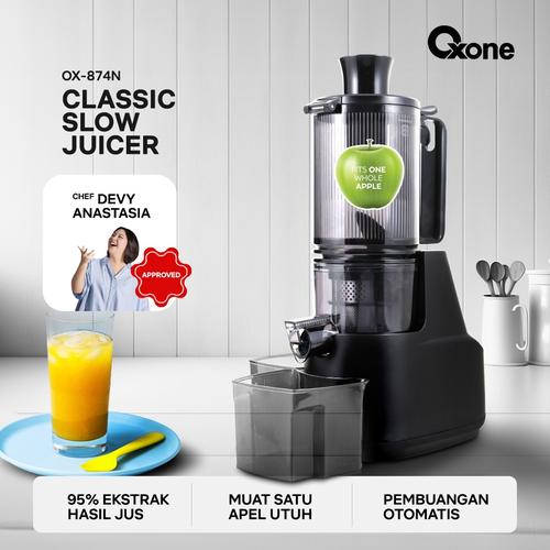 Oxone OX874N Classic Slow Juicer - Slow Juicer Buah 95% Nutrisi Terjaga | Cold Press Juice | Zero Metal | 150W - Gray (Abu)