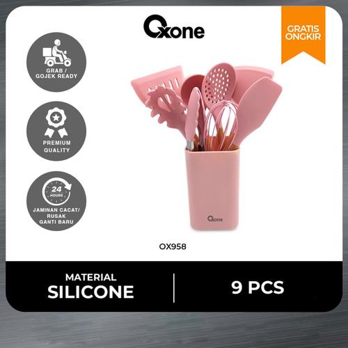 Oxone OX958 9pcs Silicone Kitchen Tools Spatula Kitchenware - Pink