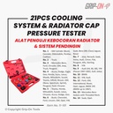 GRIP-ON 21-PC COOLING SYSTEM & RADIATOR CAP PRESSURE TESTER 21 PCS SET