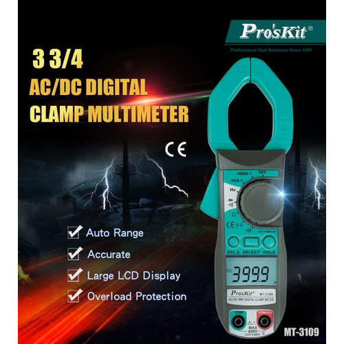 MULTITESTER CLAMP DIGITAL PRO'SKIT MT-3109 3-3/4 AC/DC ORI - Proskit