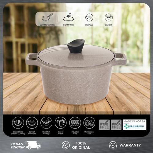 Oxone OX324S Areum Ceraglow Series Casserole Pot with Steam Knob 24cm Peralatan Kitchenware - Latte