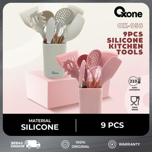 Oxone OX958 9pcs Silicone Kitchen Tools Spatula Kitchenware - Pink