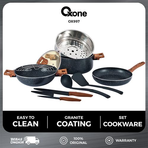 Oxone OX997 Performa Cookware Set Kaca Pan Wok Silikon Wok - MARBLE