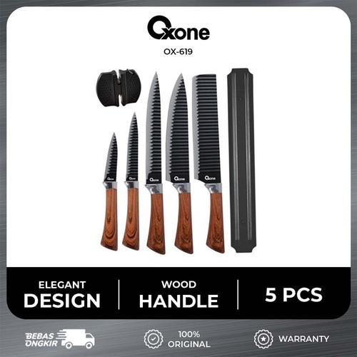 Oxone OX619 Knife Set with Sharpener & Magnet - BLACK