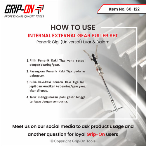 GRIP-ON INTERNAL / EXTERNAL GEAR PULLER SET TREKER GIGI DALAM / LUAR