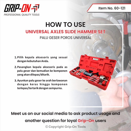 GRIP-ON UNIVERSAL AXLES SLIDE HAMMER SET AUTO BODY DENT REPAIR TOOLS