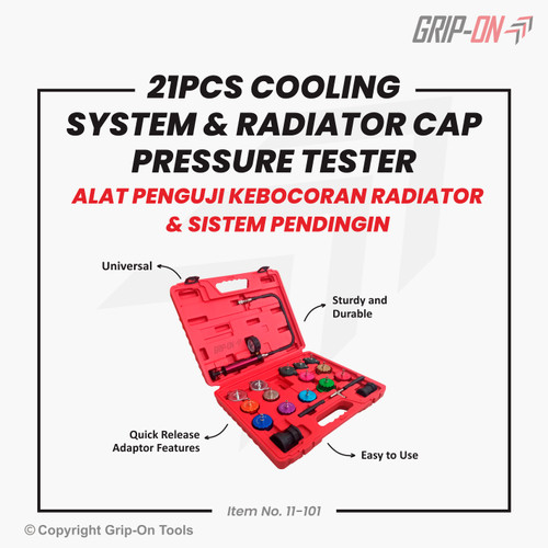 GRIP-ON 21-PC COOLING SYSTEM & RADIATOR CAP PRESSURE TESTER 21 PCS SET