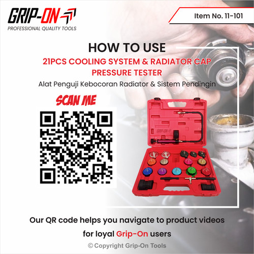 GRIP-ON 21-PC COOLING SYSTEM & RADIATOR CAP PRESSURE TESTER 21 PCS SET