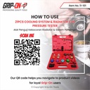 GRIP-ON 21-PC COOLING SYSTEM & RADIATOR CAP PRESSURE TESTER 21 PCS SET