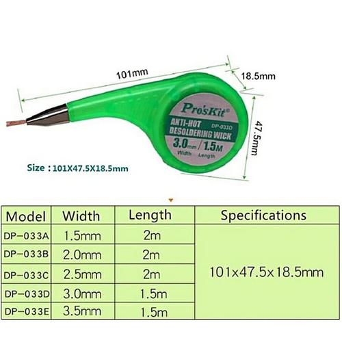 Solder Wick PRO'SKIT DP-033A 1520 Anti-Hot Desoldering Wick ORIGINAL