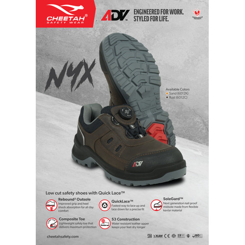 Sepatu Safety Cheetah ADV NYX 6012C Twist Lock System (TLS) - Brown, Model Lower Cut