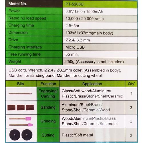 GERINDA MINI USB PRO'SKIT PT-5206U 3.6V ORIGINAL