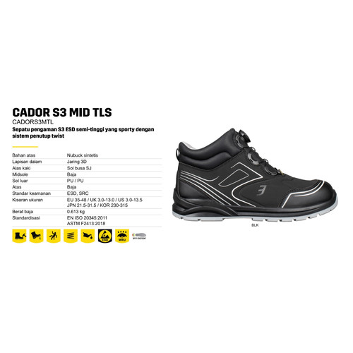 [FREE SARUNG TANGAN] Sepatu Safety Jogger Cador S3 Mid TLS Model Sporty, Anti Paku,