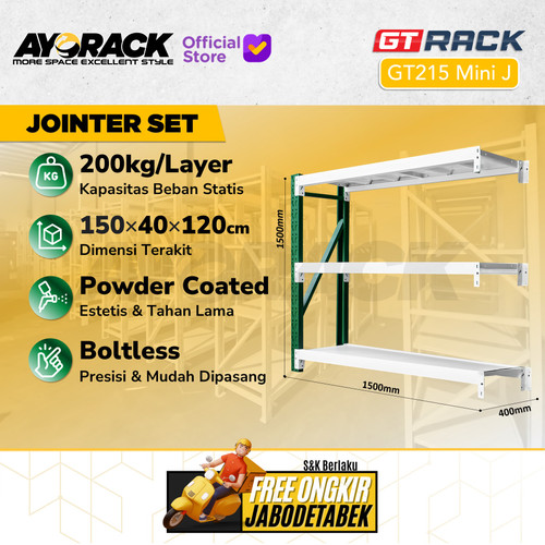 RAK GUDANG BESI GT RACK GT215 MINI – WAREHOUSE RACK 200KG TINGGI 3 SUSUN 1.2 METER LEBAR 40CM PANJANG 1.5 M - STARTER