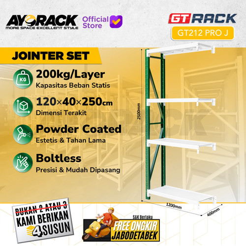 RAK GUDANG BESI GT RACK GT212 PRO – WAREHOUSE RACK 200KG TINGGI 4 SUSUN 2.5 METER LEBAR 40CM PANJANG 1.2M - STARTER