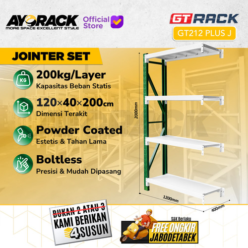 RAK GUDANG BESI GT RACK GT212 PLUS – WAREHOUSE RACK 200KG TINGGI 4 SUSUN 2 METER LEBAR 40CM PANJANG 1.2M - STARTER