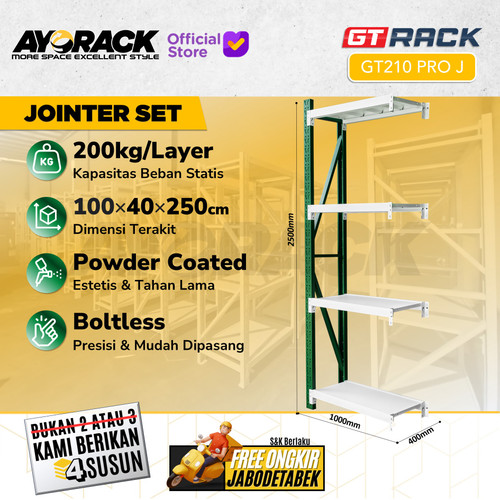 RAK GUDANG BESI GT RACK GT210 PRO – WAREHOUSE RACK 200KG TINGGI 4 SUSUN 2.5 METER LEBAR 40CM PANJANG 1M - STARTER