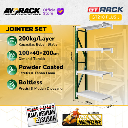 RAK GUDANG BESI GT RACK GT210 PLUS – WAREHOUSE RACK 200KG TINGGI 4 SUSUN 2 METER LEBAR 40CM PANJANG 1M - STARTER