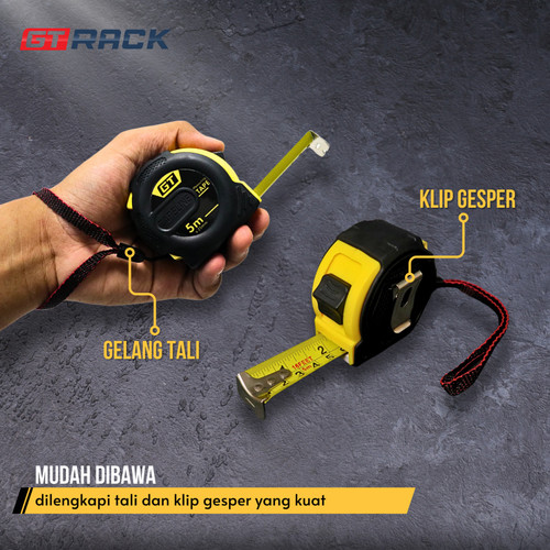 GT RACK TAPE MEASURE 5 METER - METERAN KARET GTM525 ABS PEGAS ELASTIS - 5 M x 25 MM