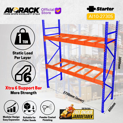RAK PALET 1 TON AYORACK AI10-2730S W12 3 METER - RACK PALLET PANJANG 270CM - HEAVY DUTY PALLET RACKING LEBAR 120CM - STARTER