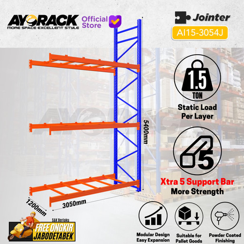 RAK PALET 1.5 TON AYORACK AI15-3054S W12  TINGGI 5.4 METER - RACK PALLET BESI PANJANG 3 METER - HEAVY DUTY PALLET RACKING LEBAR 120CM - STARTER