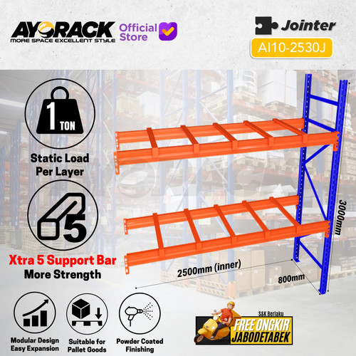 RAK PALET 1 TON AYORACK AI10-2530S - RACK PALLET BESI TINGGI 3 METER - RACKING GUDANG HEAVY DUTY PANJANG 250CM - STARTER, AI10-2530 W8
