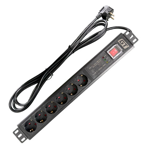 PDU 6 OUTLET 16A 4000W PDU GT RACK GP06 GERMANY OUTLET - STOP KONTAK COLOKAN LISTRIK MEJA KANTOR DAPUR RUMAH KAMAR KABEL 3 METER POWER DISTRIBUTION UNIT 6 LUBANG