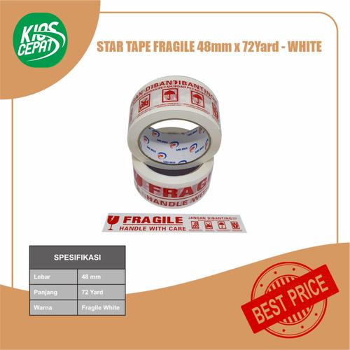 Lakban STAR TAPE FRAGILE PUTIH (48mm x 65Meter)