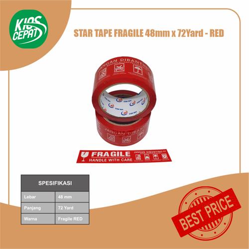 Lakban STAR TAPE FRAGILE MERAH (48mm x 65Meter)